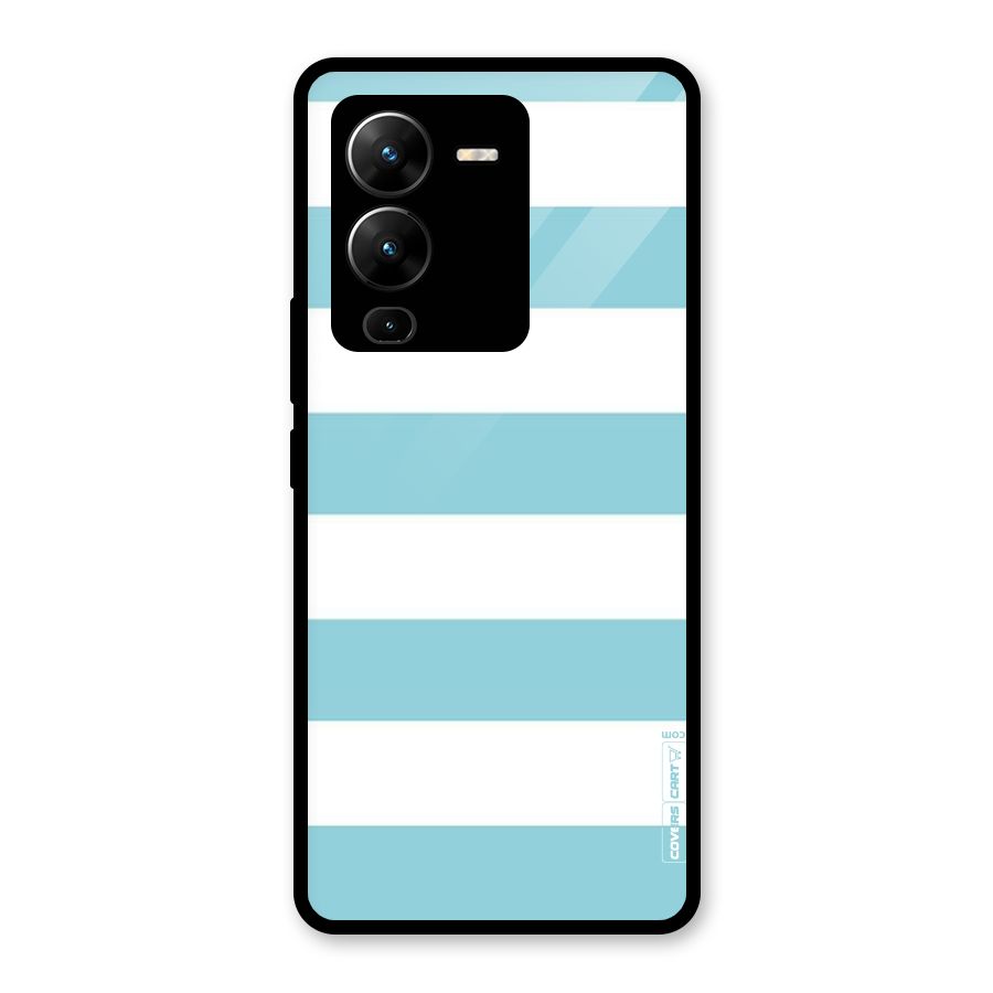Pastel Blue White Stripes Glass Back Case for Vivo V25 Pro