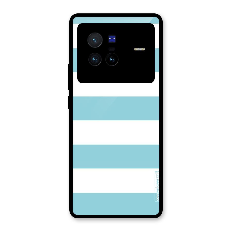 Pastel Blue White Stripes Glass Back Case for Vivo X80