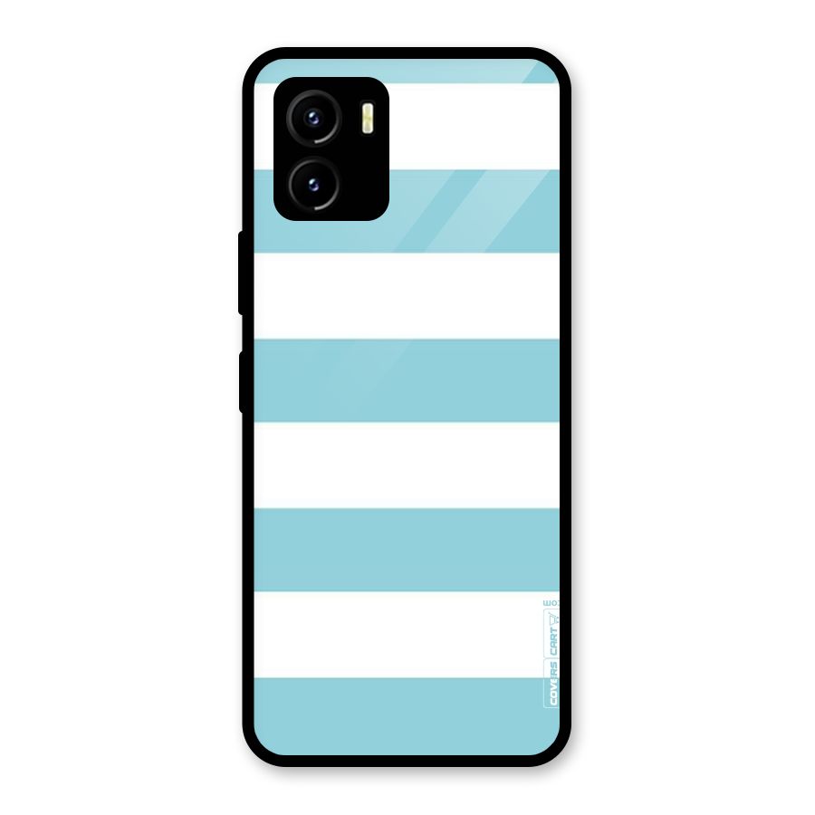 Pastel Blue White Stripes Glass Back Case for Vivo Y15s