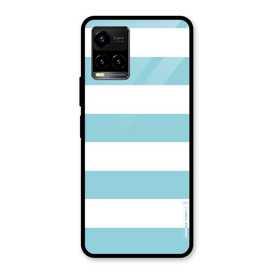 Pastel Blue White Stripes Glass Back Case for Vivo Y21T