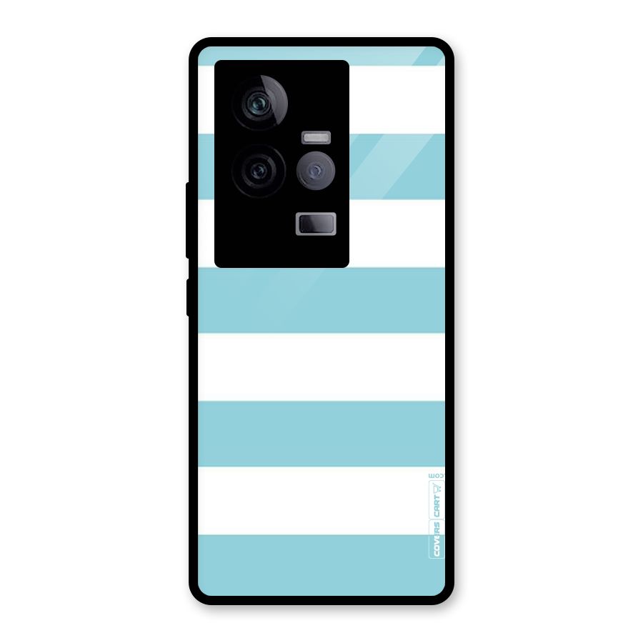 Pastel Blue White Stripes Glass Back Case for Vivo iQOO 11 5G