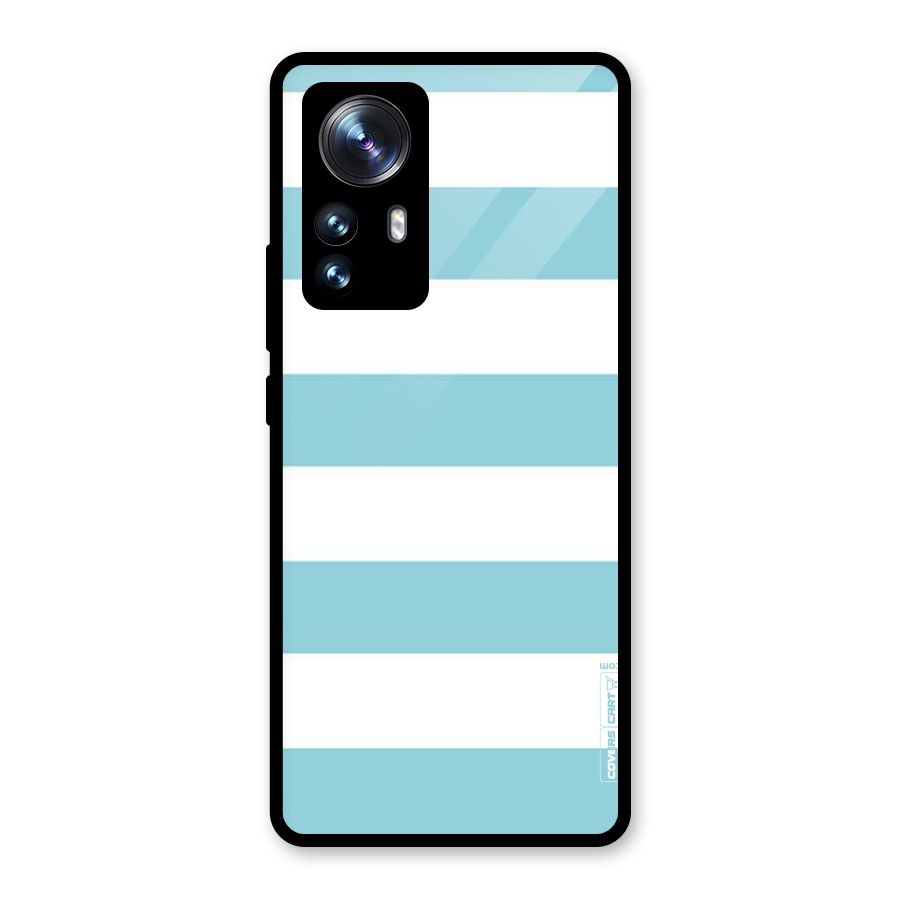 Pastel Blue White Stripes Glass Back Case for Xiaomi 12 Pro