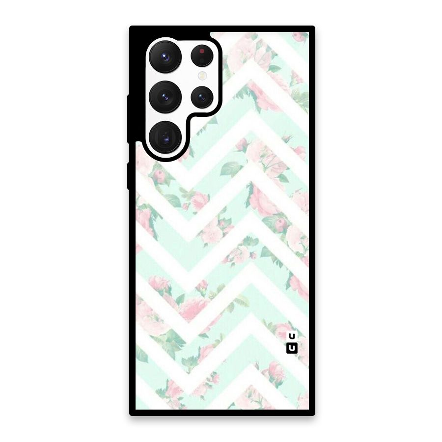 Pastel Floral Zig Zag Glass Back Case for Galaxy S22 Ultra 5G