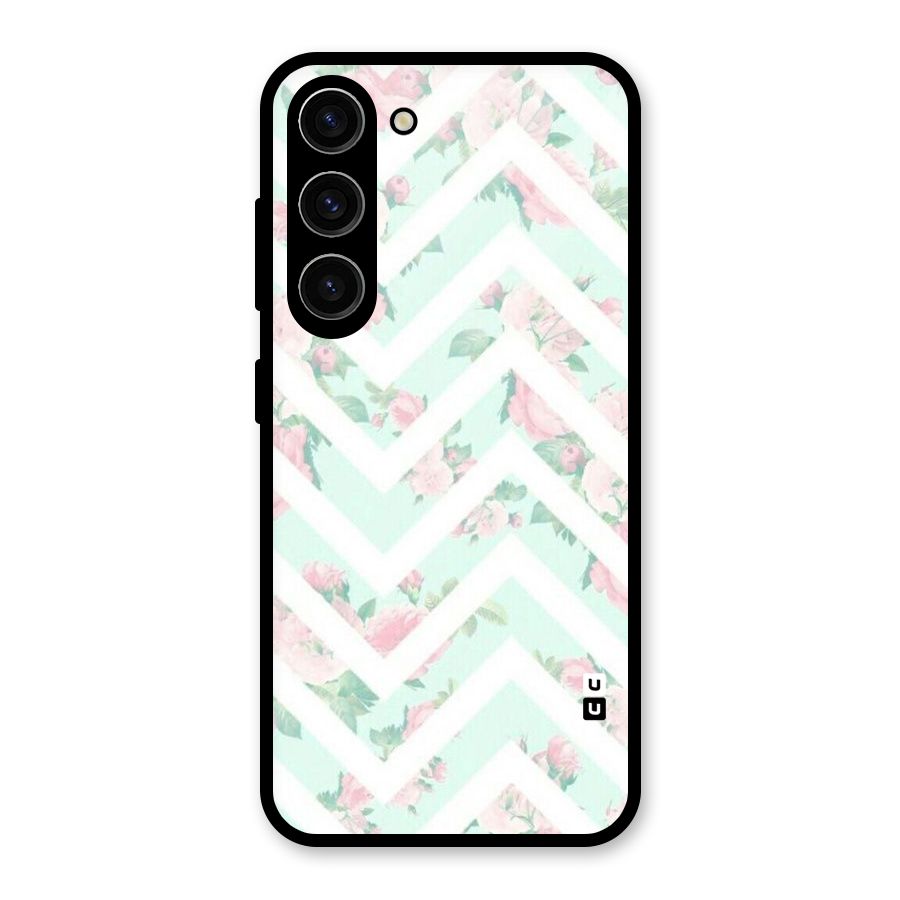 Pastel Floral Zig Zag Glass Back Case for Galaxy S23