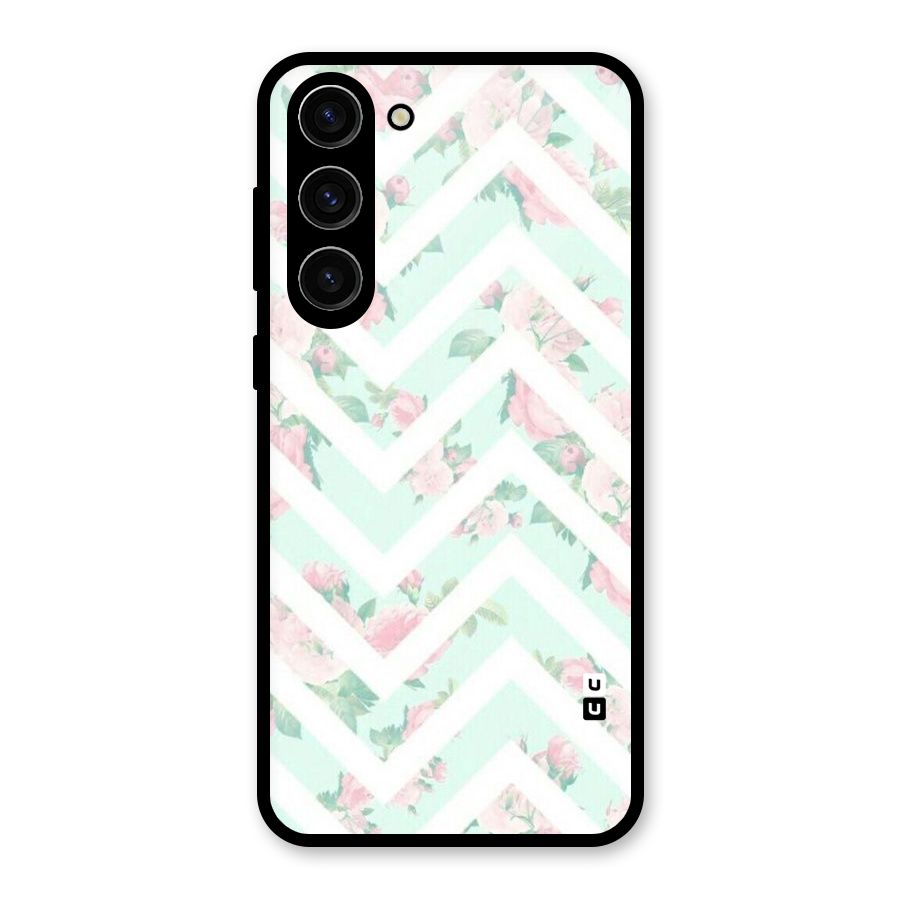 Pastel Floral Zig Zag Glass Back Case for Galaxy S23 Plus