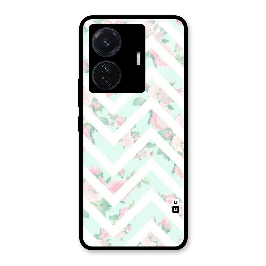 Pastel Floral Zig Zag Glass Back Case for Vivo T1 Pro