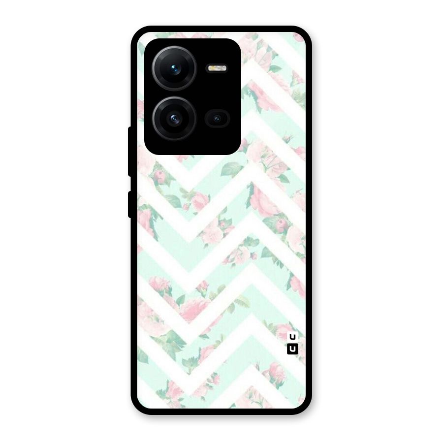 Pastel Floral Zig Zag Glass Back Case for Vivo V25