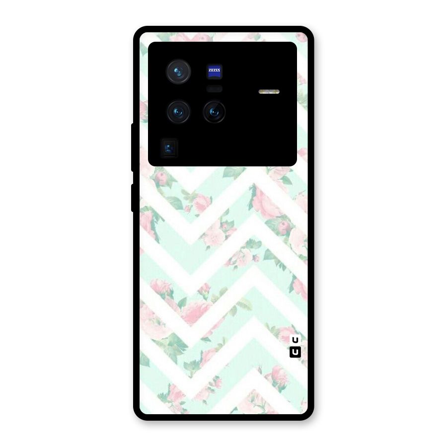 Pastel Floral Zig Zag Glass Back Case for Vivo X80 Pro