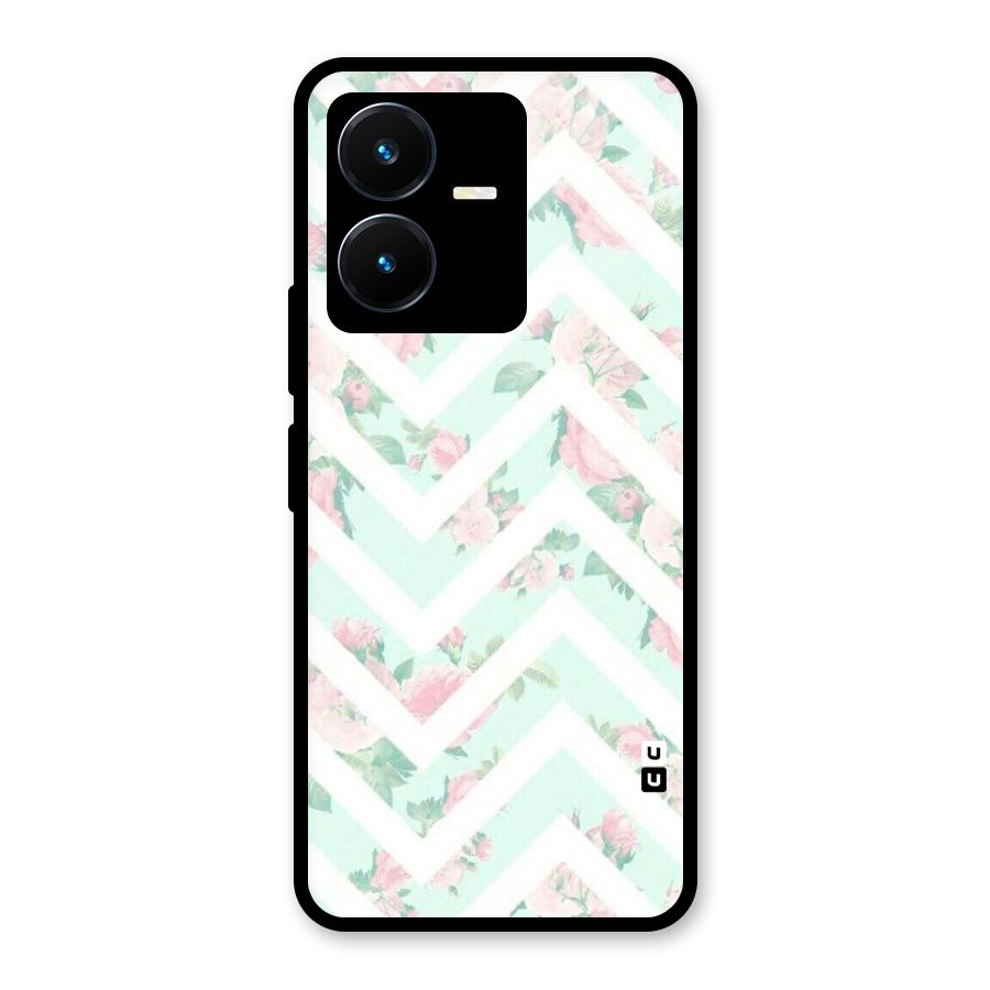 Pastel Floral Zig Zag Glass Back Case for Vivo Y22