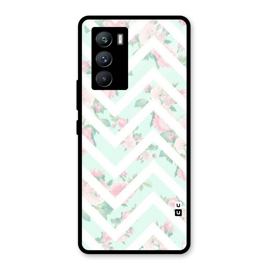 Pastel Floral Zig Zag Glass Back Case for Vivo iQOO 9 SE