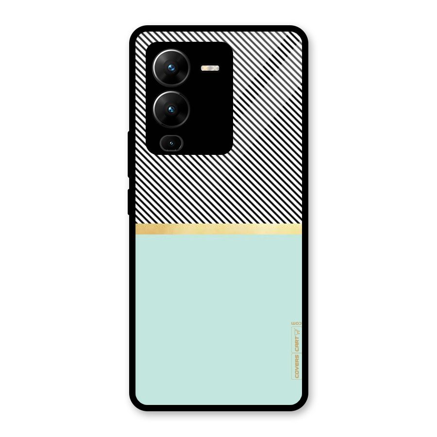 Pastel Green Base Stripes Glass Back Case for Vivo V25 Pro