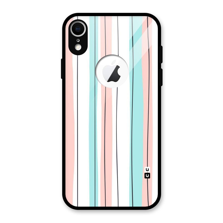 Pastel Tri Stripes Glass Back Case for iPhone XR Logo Cut