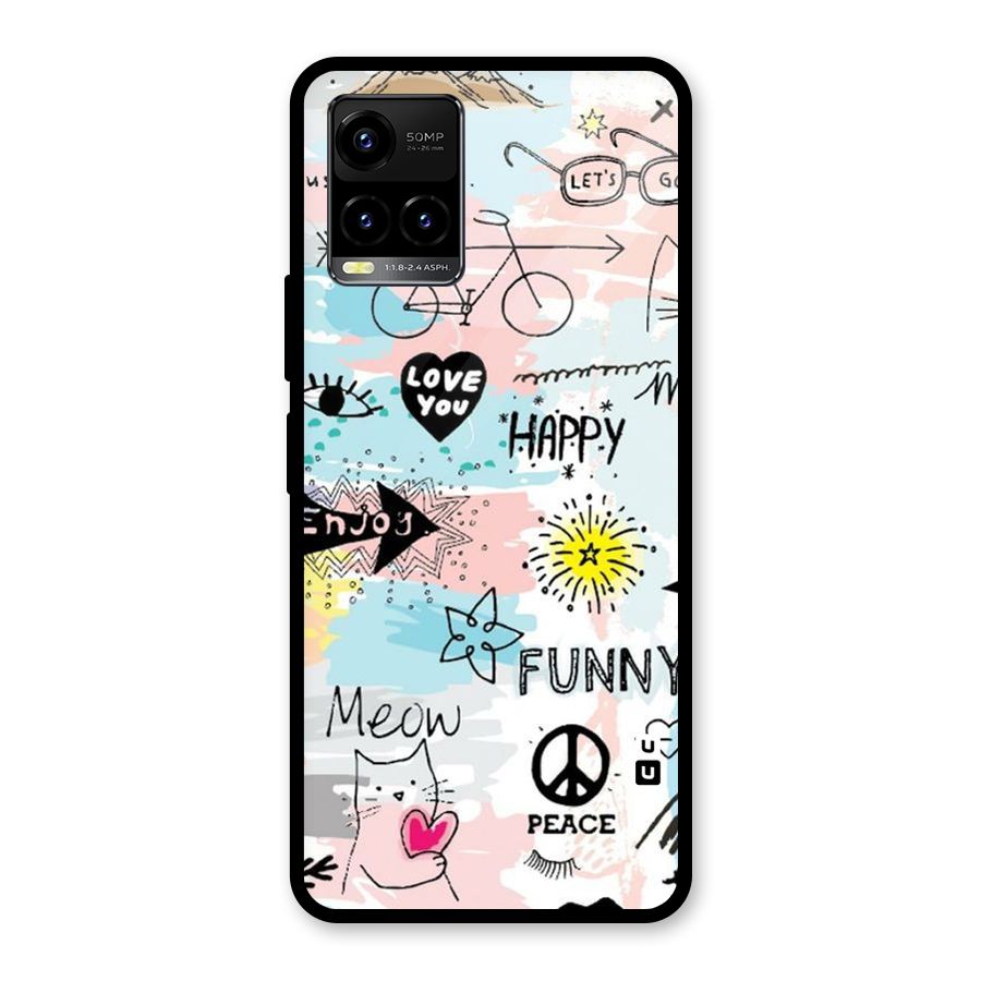 Peace And Funny Glass Back Case for Vivo Y21A