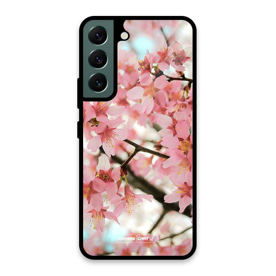 Peach Floral Glass Back Case for Galaxy S22 5G