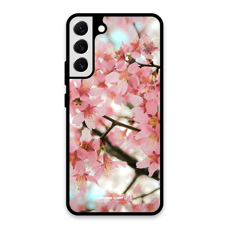 Peach Floral Glass Back Case for Galaxy S22 Plus 5G