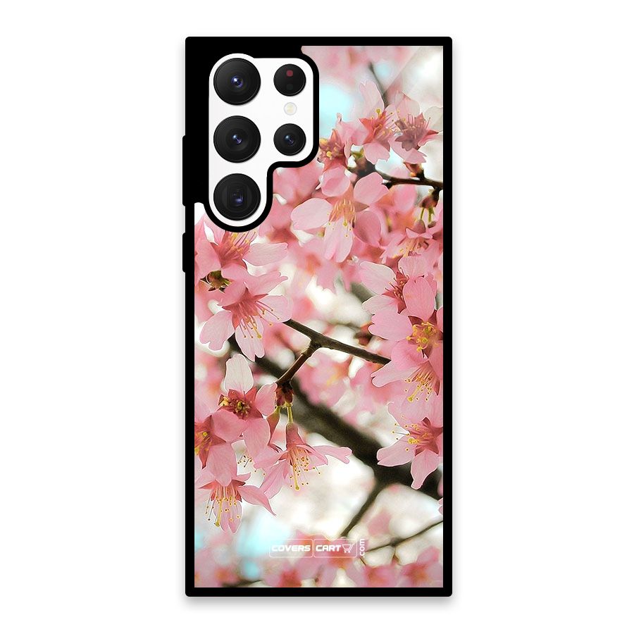 Peach Floral Glass Back Case for Galaxy S22 Ultra 5G