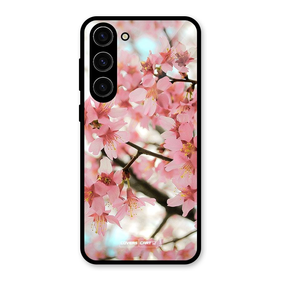 Peach Floral Glass Back Case for Galaxy S23 Plus