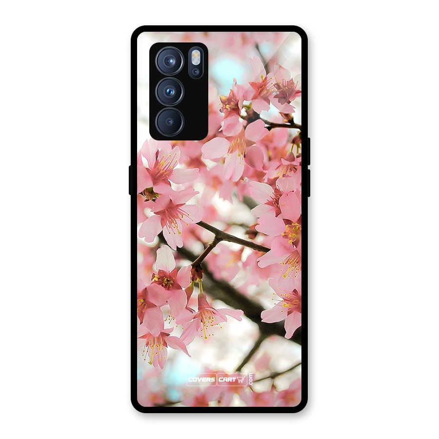 Peach Floral Glass Back Case for Oppo Reno6 Pro 5G