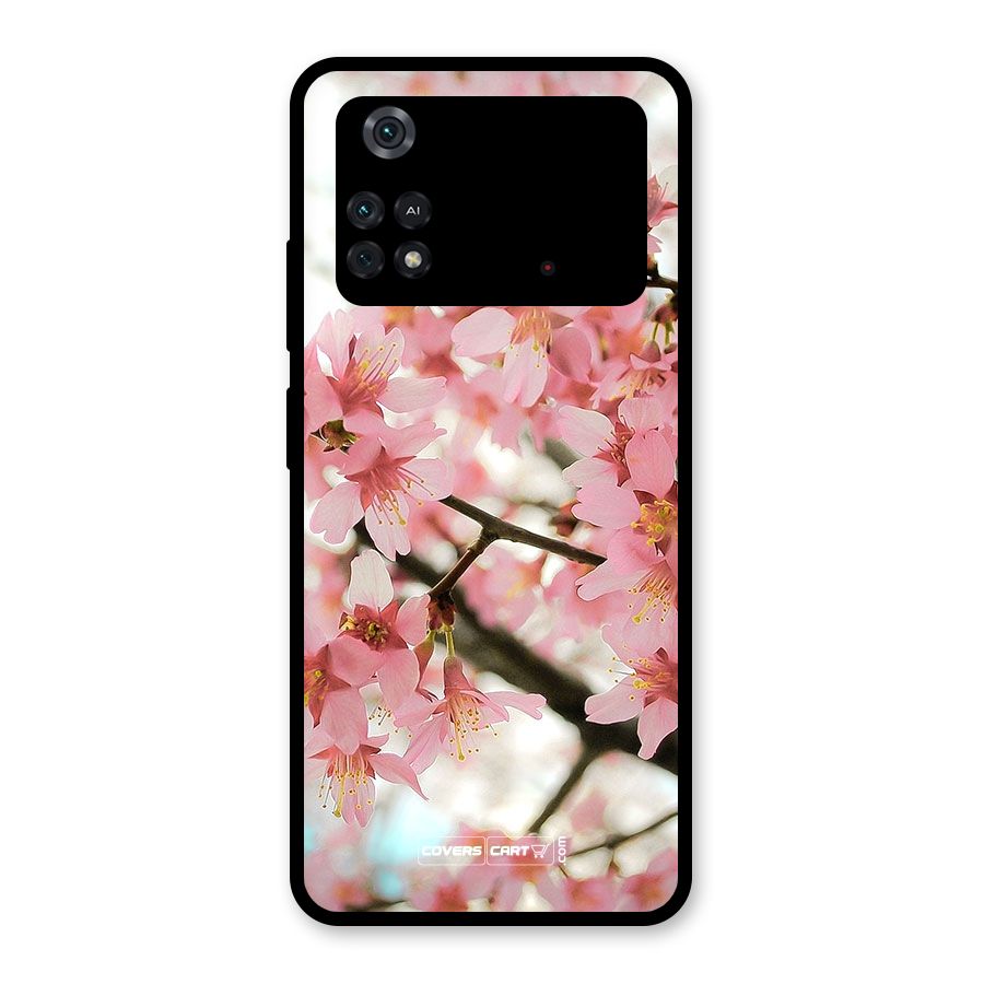 Peach Floral Glass Back Case for Poco M4 Pro 4G