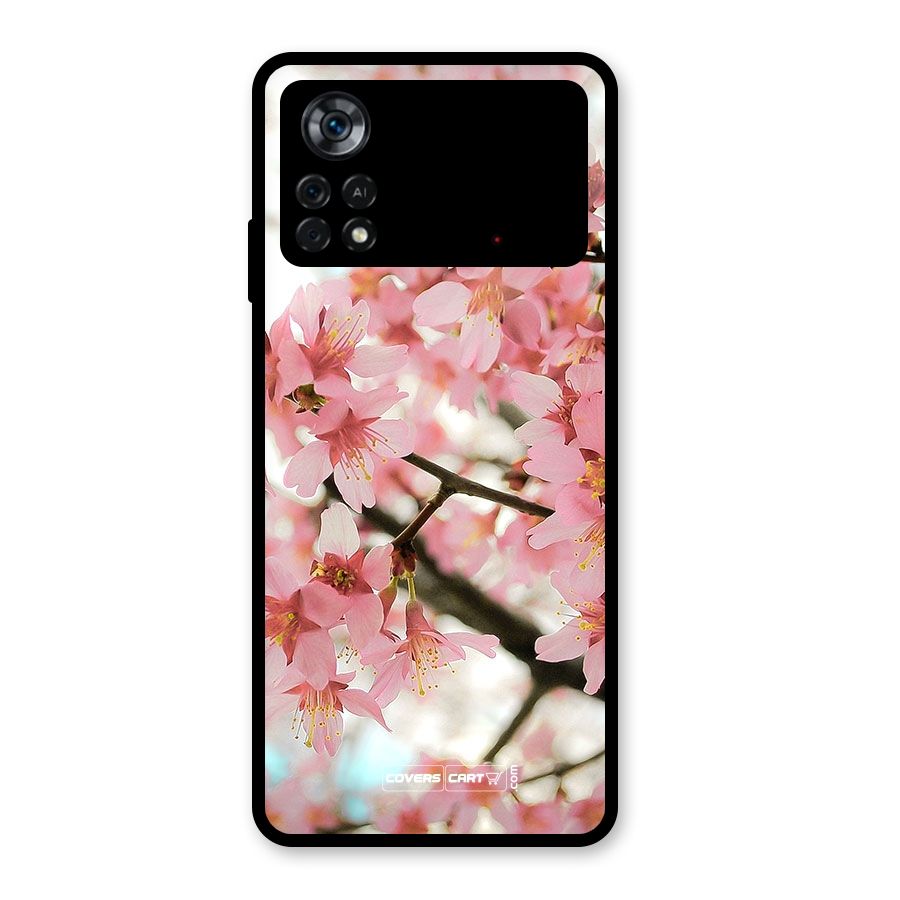 Peach Floral Glass Back Case for Poco X4 Pro 5G