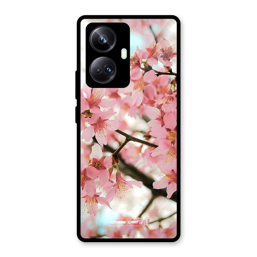 Peach Floral Glass Back Case for Realme 10 Pro Plus