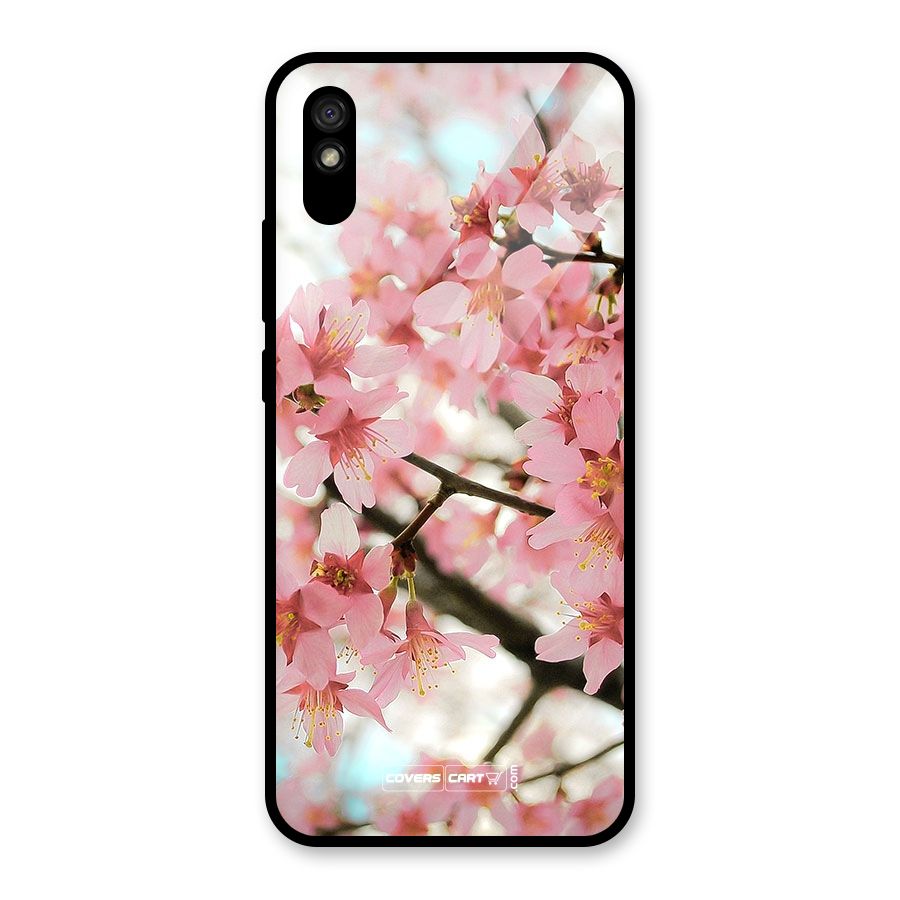Peach Floral Glass Back Case for Redmi 9i