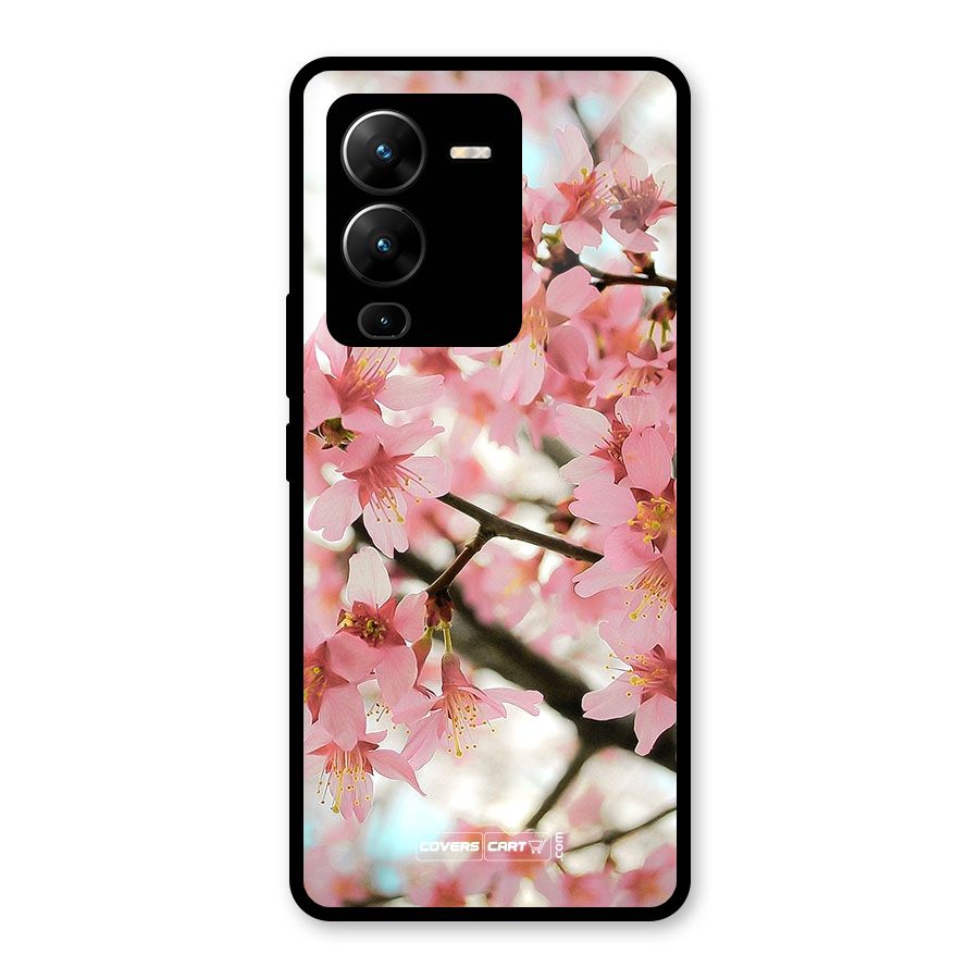 Peach Floral Glass Back Case for Vivo V25 Pro