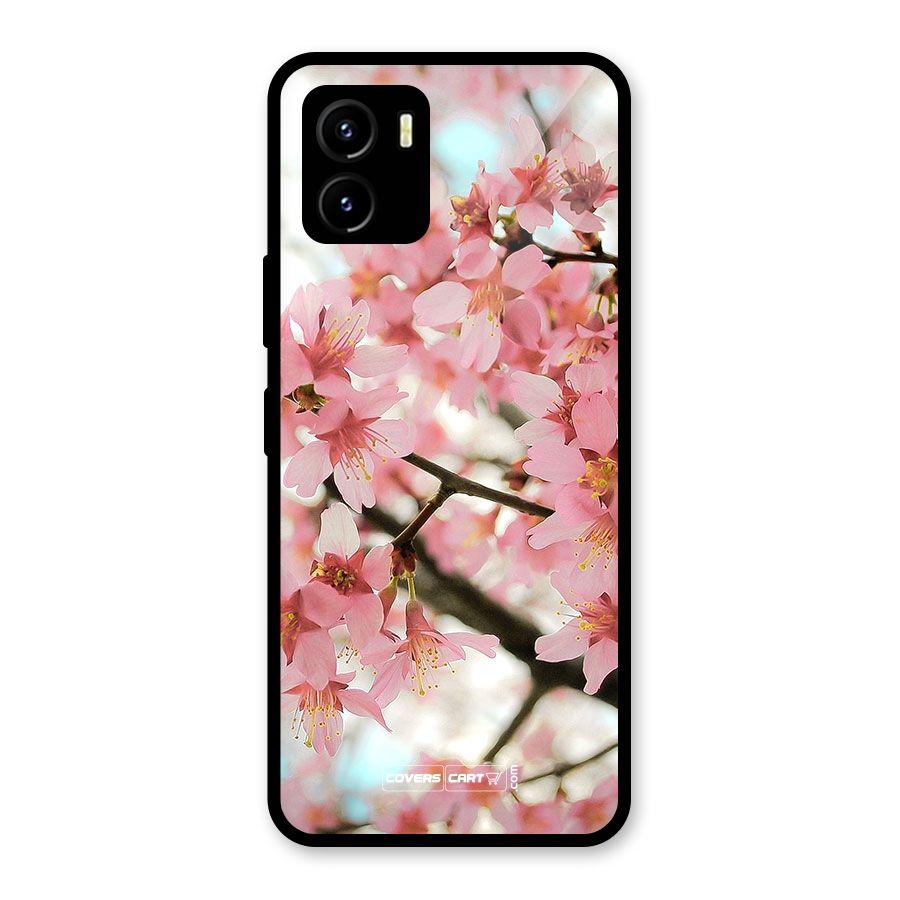 Peach Floral Glass Back Case for Vivo Y15s