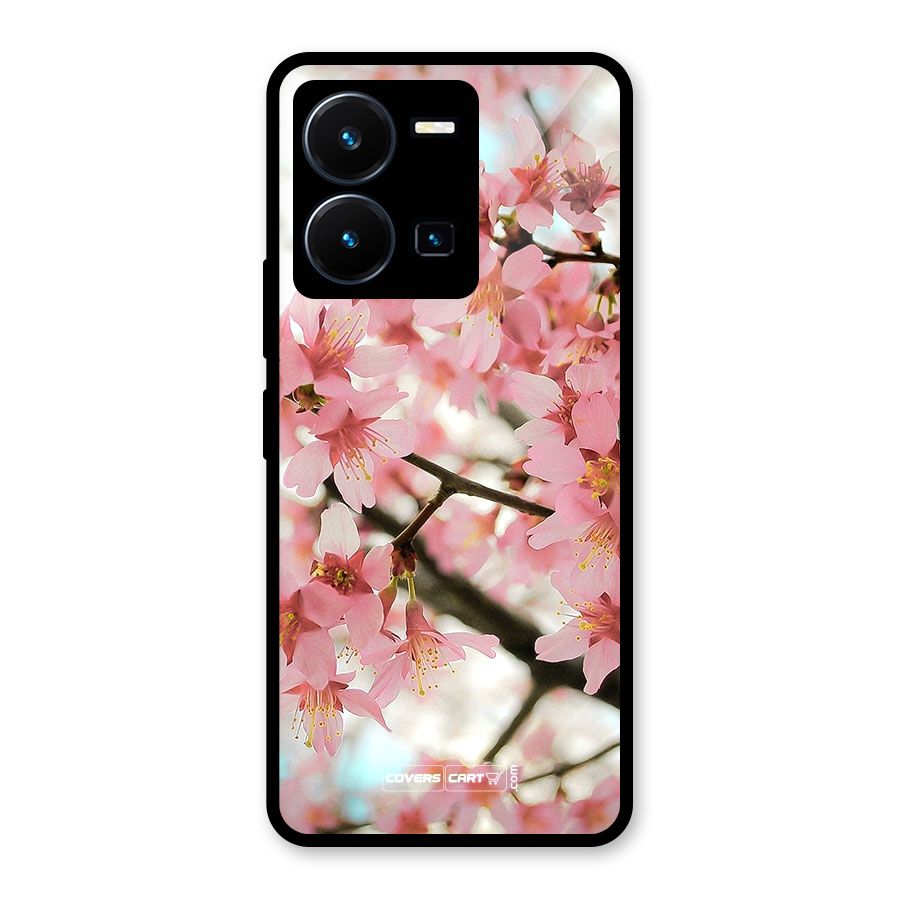 Peach Floral Glass Back Case for Vivo Y35