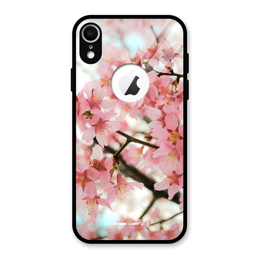 Peach Floral Glass Back Case for iPhone XR Logo Cut