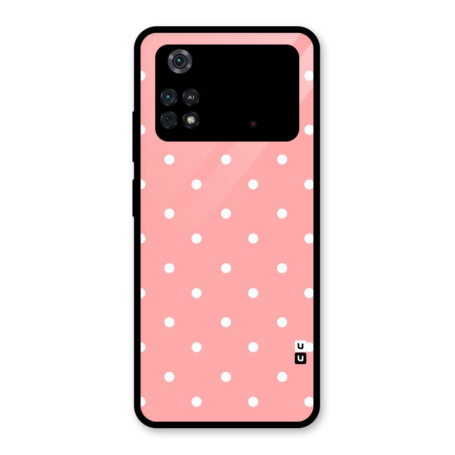 Peach Polka Pattern Glass Back Case for Poco M4 Pro 4G
