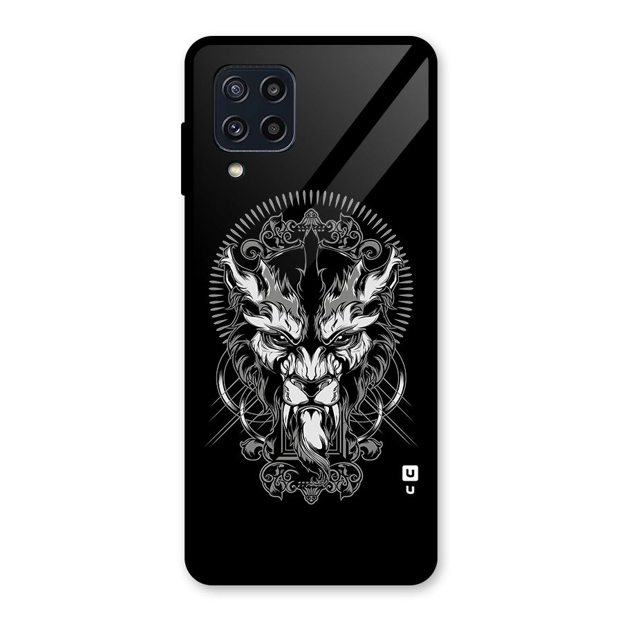 Pencil Art Lion Illustration Glass Back Case for Galaxy M32