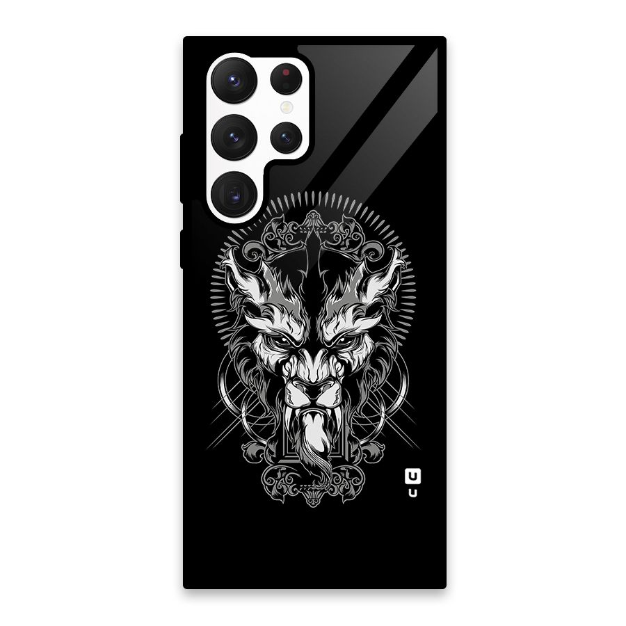 Pencil Art Lion Illustration Glass Back Case for Galaxy S22 Ultra 5G