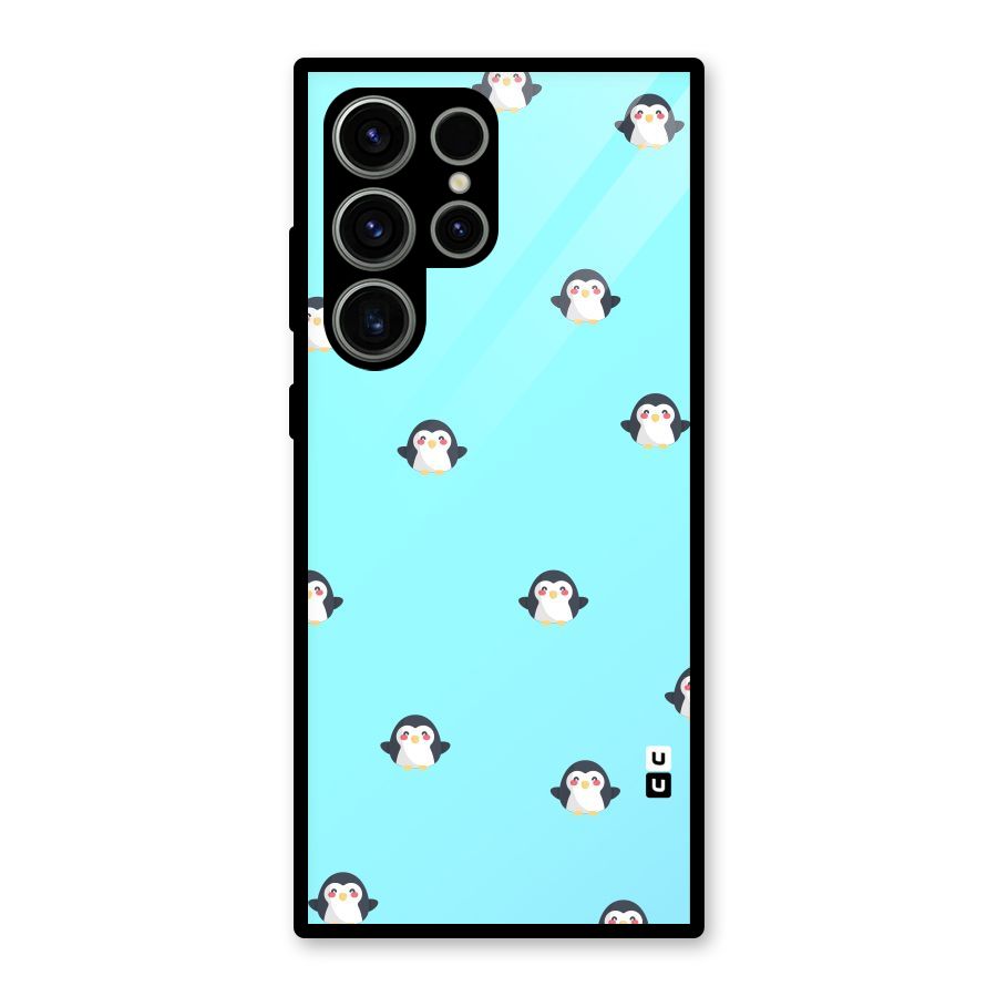 Penguins Pattern Print Glass Back Case for Galaxy S23 Ultra