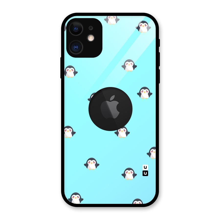 Penguins Pattern Print Glass Back Case for iPhone 11 Logo Cut