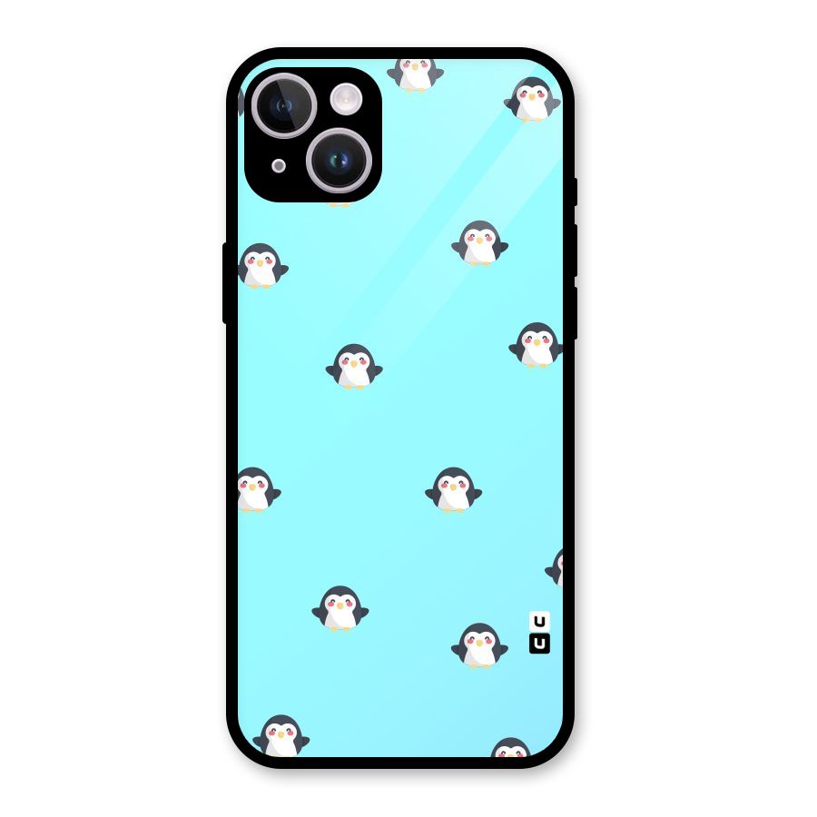 Penguins Pattern Print Glass Back Case for iPhone 14 Plus