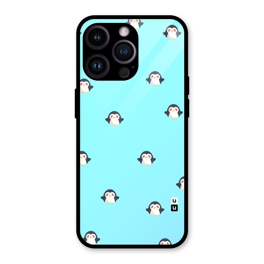 Penguins Pattern Print Glass Back Case for iPhone 14 Pro Max