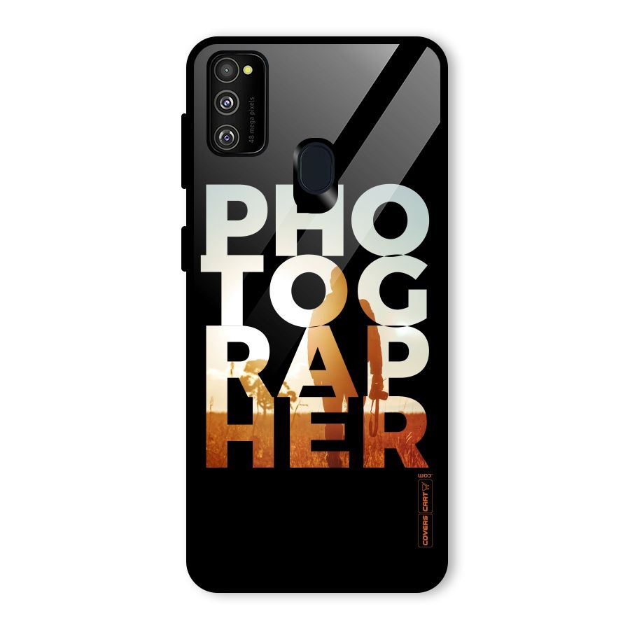 Photographer Typography Glass Back Case for Galaxy M21