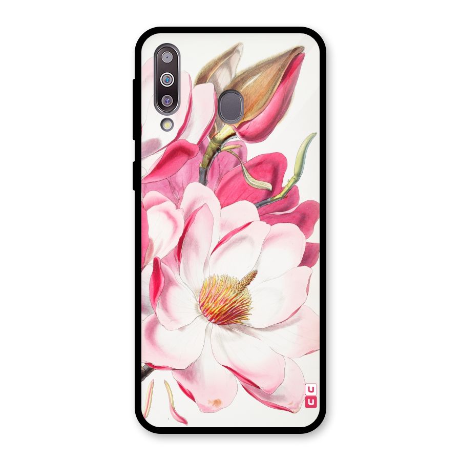 Pink Beautiful Flower Glass Back Case for Galaxy M30