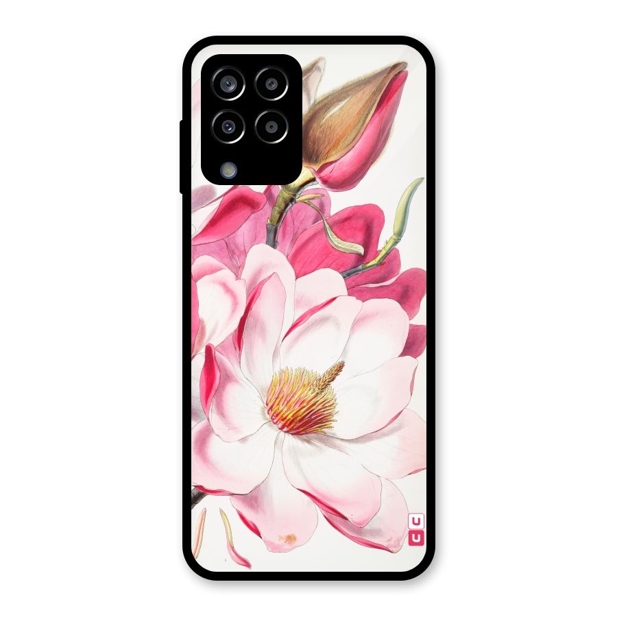 Pink Beautiful Flower Glass Back Case for Galaxy M33