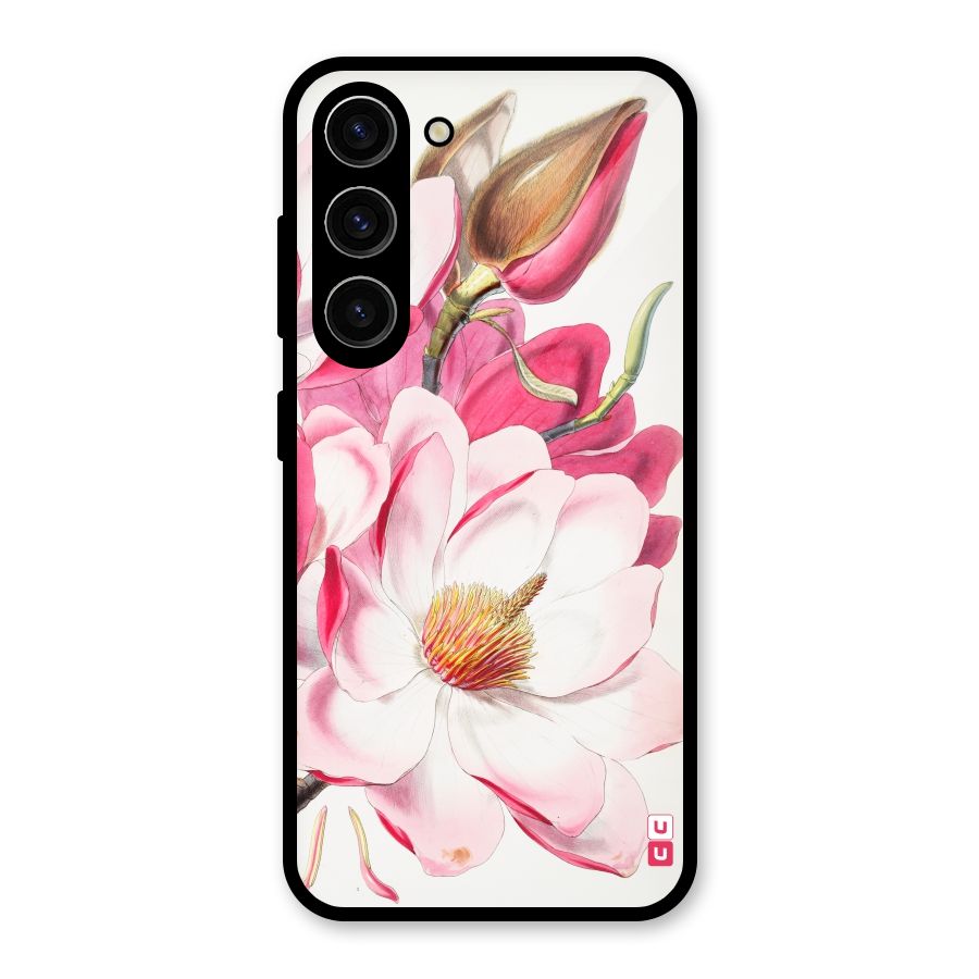 Pink Beautiful Flower Glass Back Case for Galaxy S23