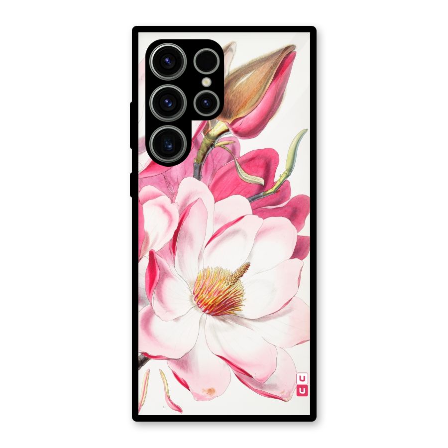 Pink Beautiful Flower Glass Back Case for Galaxy S23 Ultra