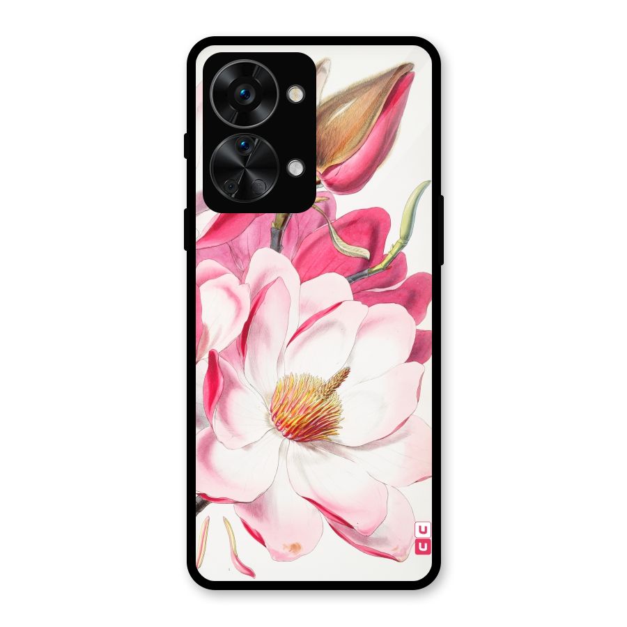 Pink Beautiful Flower Glass Back Case for OnePlus Nord 2T
