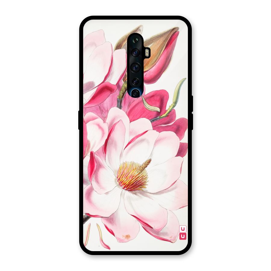 Pink Beautiful Flower Glass Back Case for Oppo Reno2 F