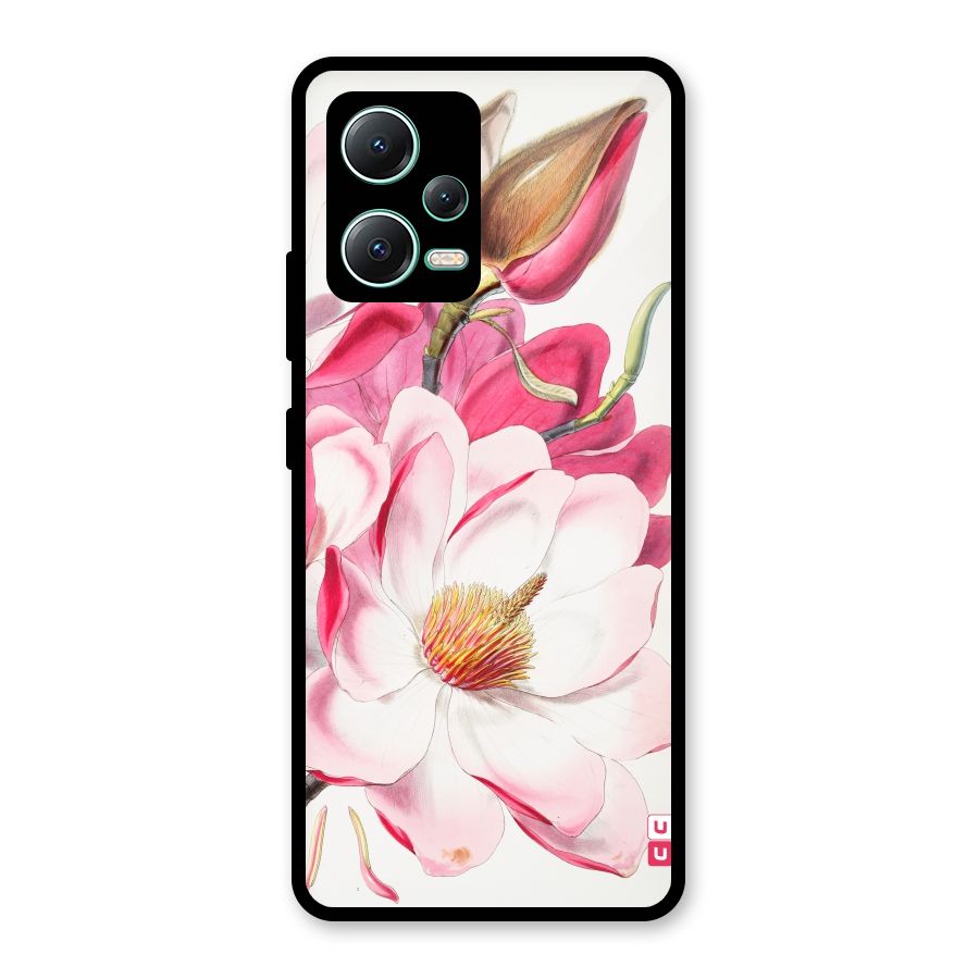 Pink Beautiful Flower Glass Back Case for Redmi Note 12 5G