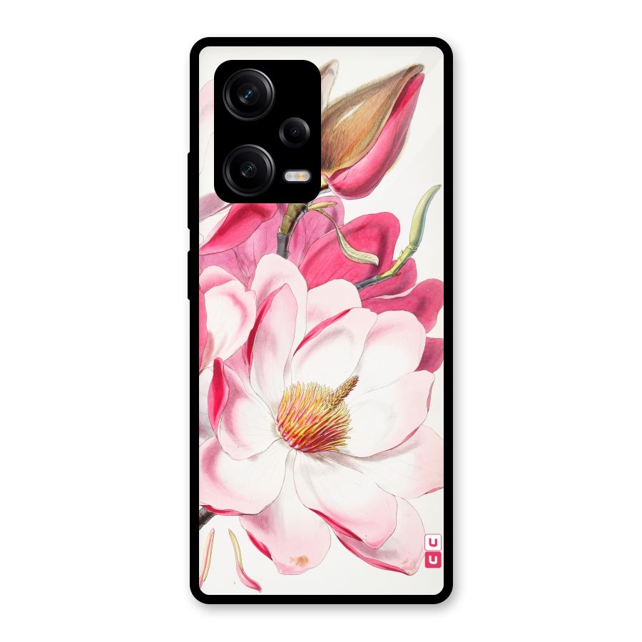 Pink Beautiful Flower Glass Back Case for Redmi Note 12 Pro