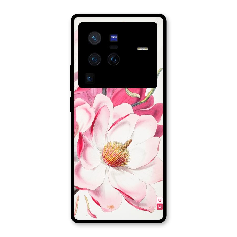 Pink Beautiful Flower Glass Back Case for Vivo X80 Pro