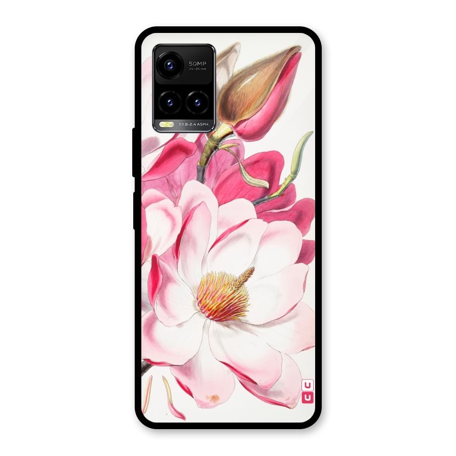 Pink Beautiful Flower Glass Back Case for Vivo Y21A