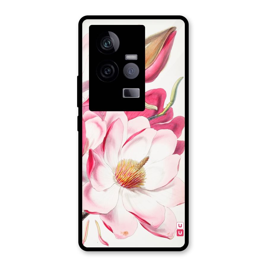 Pink Beautiful Flower Glass Back Case for Vivo iQOO 11 5G