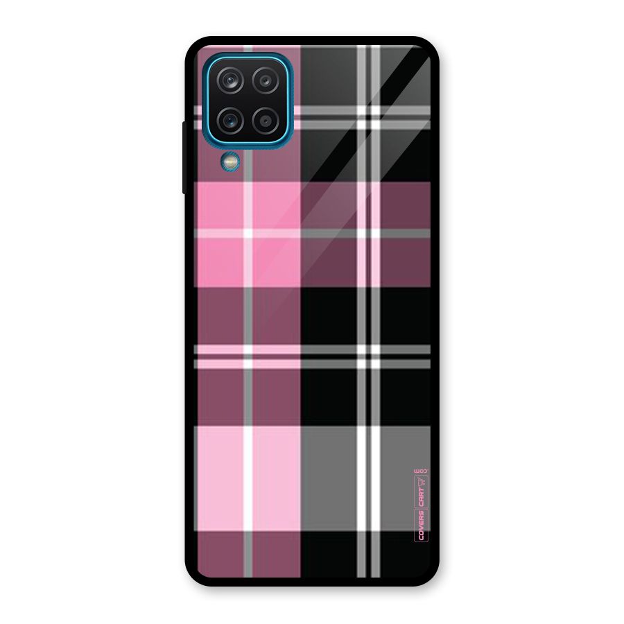 Pink Black Check Glass Back Case for Galaxy A12